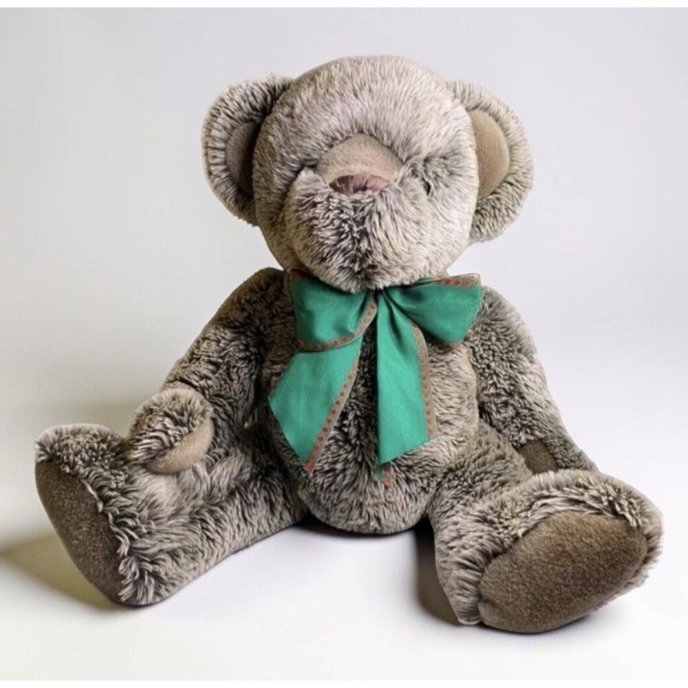 Caltoy Teddy Bear Plush 26” Large Gray Stuffed Animal Green Red Bow